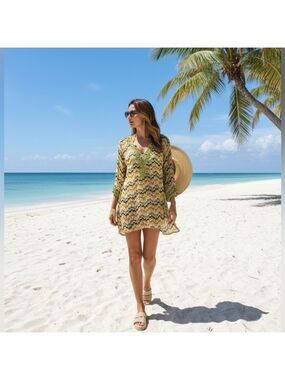 RAJ 100% Silk Heavily Beaded Embellished Swim Suit Coverup MADE IN INDIA Sz XL